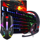 Kit Gamer Teclado Semi Mecanico RGB Mouse Optico 1600dpi Headset Com Microfone